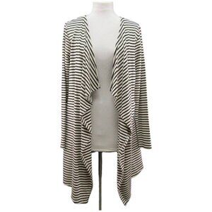 Soma Live Lounge Wear Cream Black Stripe Open Waterfall Cardigan Jacket Size M